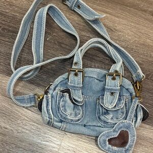 Denim Crossbody Bag with Heart Charm